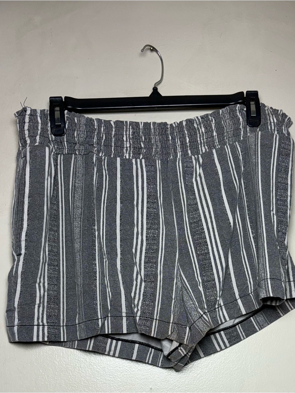 Time and Tru Gray and White High-Waist Smocked Stripe Shorts